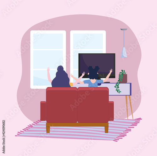 girls watching television