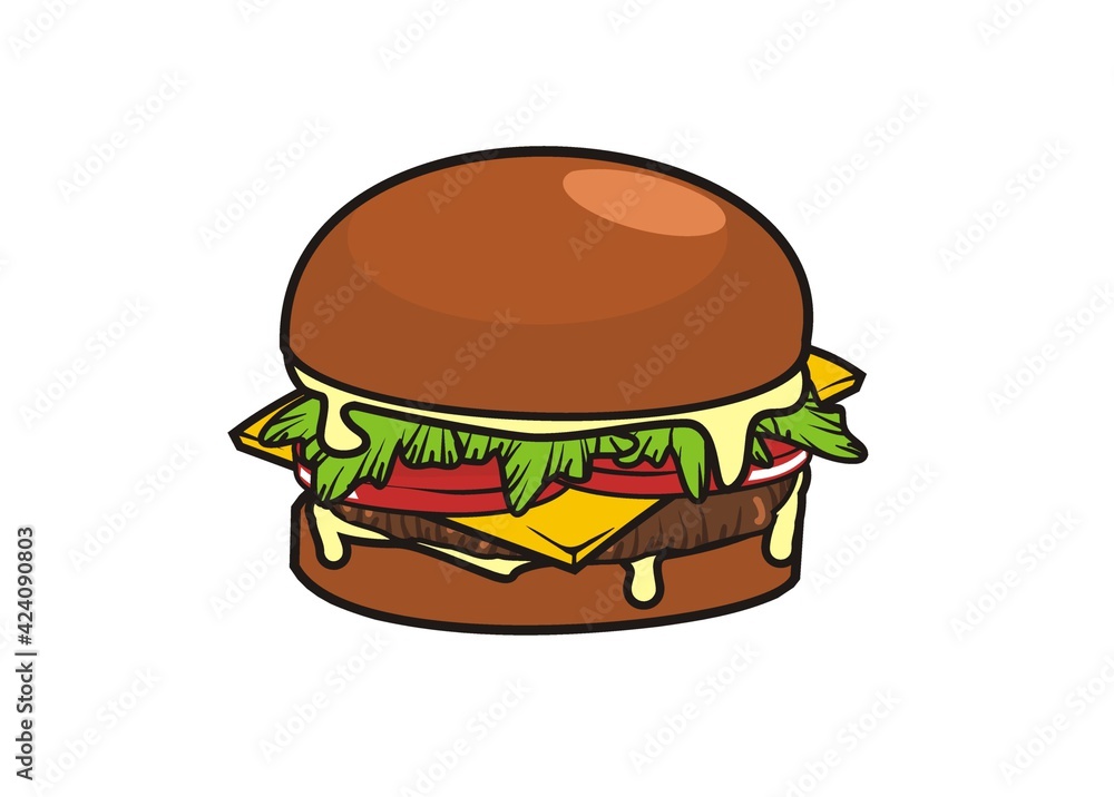 .Hamburger. Simple flat illustration with black outline. .Hamburger. Simple flat illustration with black outline.