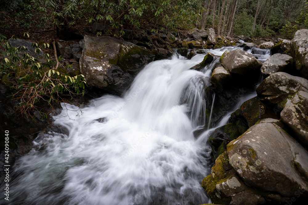 small fast flowing waterfall on the lynn camp prong