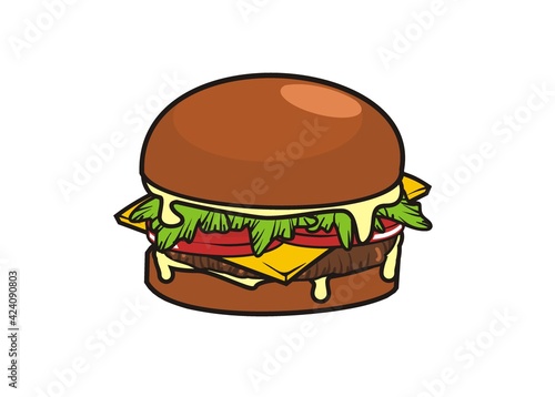 .Hamburger. Simple flat illustration with black outline.