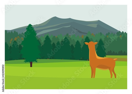 Deer in the woods. Simple flat illustration.