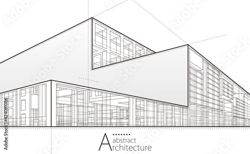 Architecture building construction perspective design,abstract modern urban building line drawing.