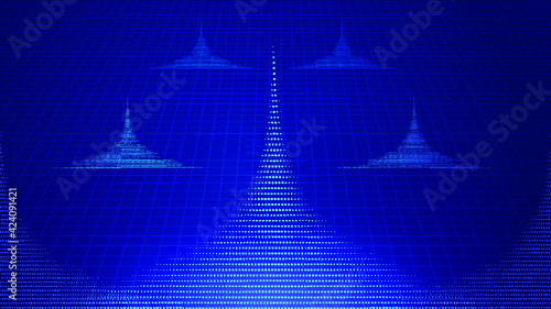 The upward convergence of point particles into the mountain terrain has a technological background