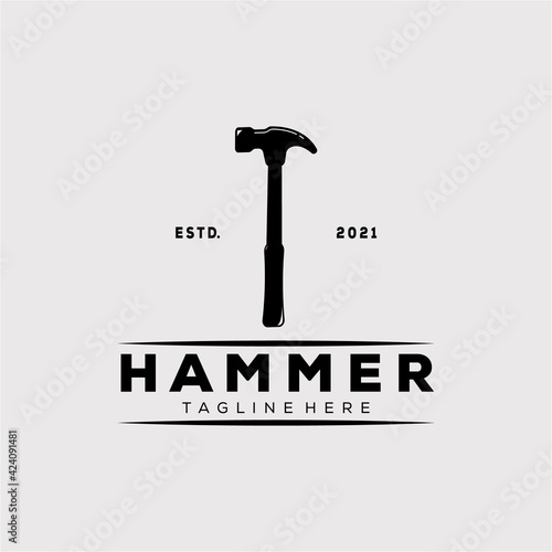 single hammer isolated silhouette logo template vector illustration design. simple classic hammer, service, repair logo concept