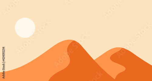 Desert sand dunes drawing, vector landscape