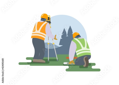 Surveyor team measuring land. Simple illustration.
