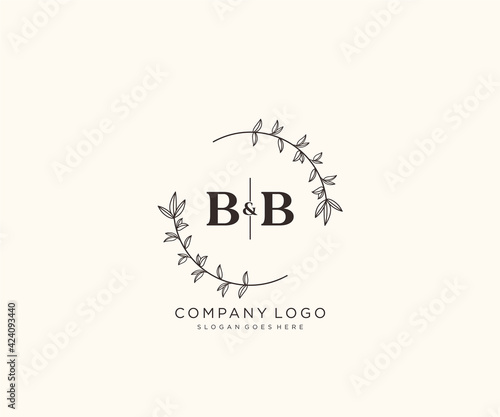 initial BB letters Beautiful floral feminine editable premade monoline logo suitable for spa salon skin hair beauty boutique and cosmetic company.