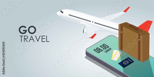 Travel and tourism background. Buying or booking online tickets. Travel, Business flights worldwide. Flat vector illustration
