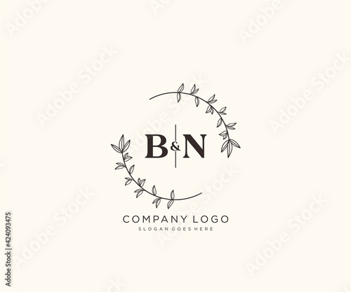 initial BN letters Beautiful floral feminine editable premade monoline logo suitable for spa salon skin hair beauty boutique and cosmetic company. photo
