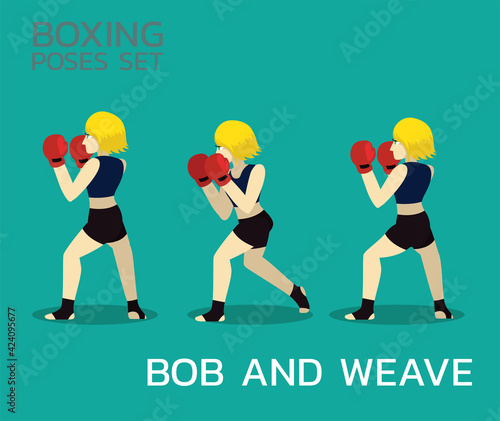 Bob and Weave Manga Boxing Poses Set Woman Cartoon Vector Illustration