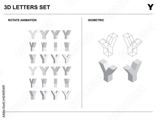 3d Y Alphabet Letters Set Animate Isometric Wireframe Vector