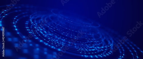 Abstract line circle technology background, blue technology background.