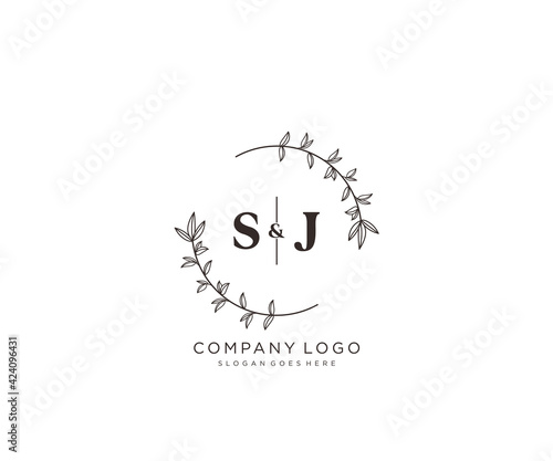 initial SJ letters Beautiful floral feminine editable premade monoline logo suitable for spa salon skin hair beauty boutique and cosmetic company.