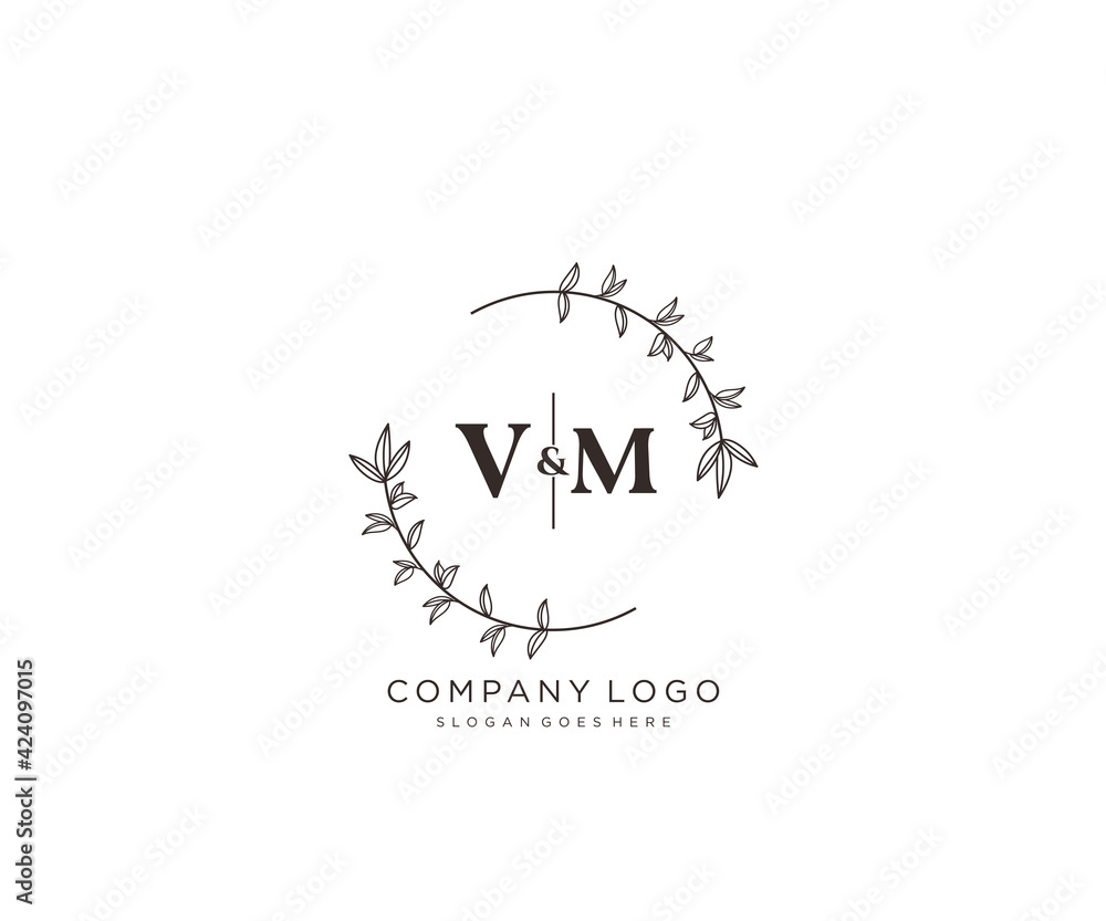 initial VM letters Beautiful floral feminine editable premade monoline ...
