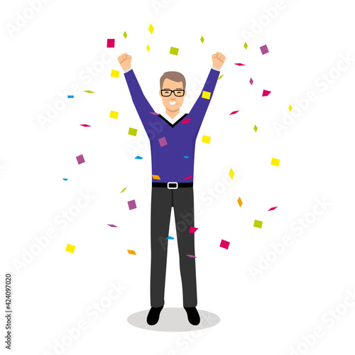 Happy business man celebrating. Vector illustration. flat illustration