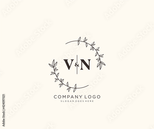 initial VN letters Beautiful floral feminine editable premade monoline logo suitable for spa salon skin hair beauty boutique and cosmetic company.