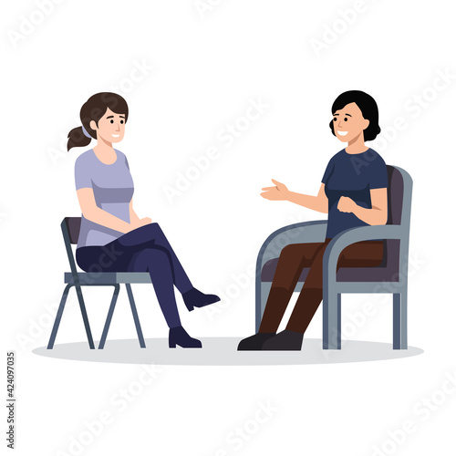 Psychology service consultation talking to psychologist, private counseling family psychology concept. Psychologist woman patient in therapy session in cabinet. Website landing 