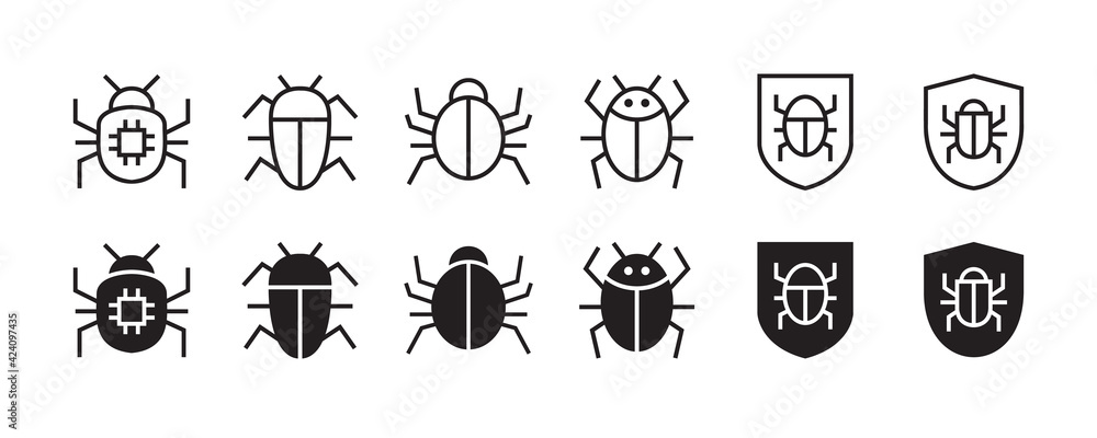 Virus bug icon set. Vector graphic illustration. Suitable for website design, logo, app, template, and ui. Virus bug icon set. Vector graphic illustration. Suitable for website design, logo, app, template, and ui.