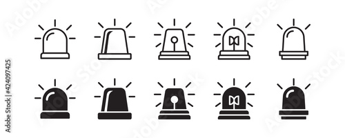  Siren, sirene, alarm, alert icon set. Vector graphic illustration. Suitable for website design, logo, app, template, and ui. 