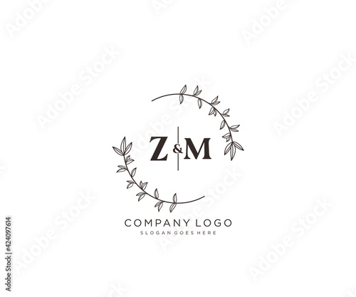 initial ZM letters Beautiful floral feminine editable premade monoline logo suitable for spa salon skin hair beauty boutique and cosmetic company.