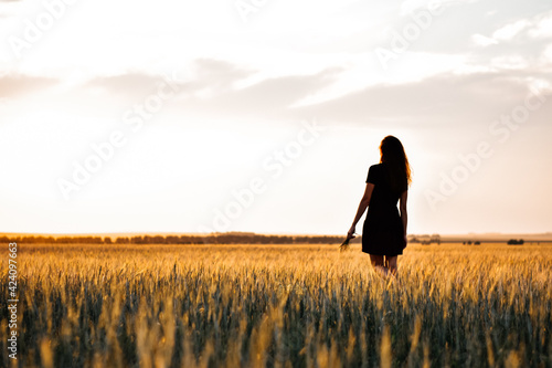 girl in the field at sunset © Elena