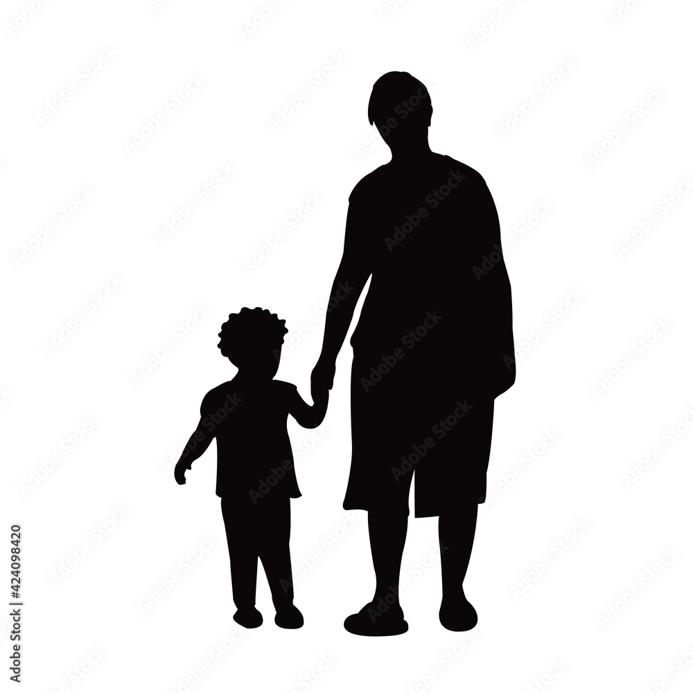 a mother and baby together, silhouette vector