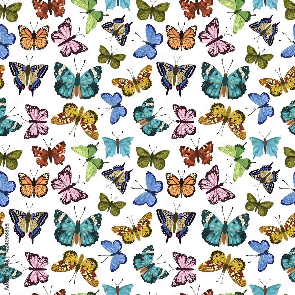 Butterfly vector Seamless pattern. Hand drawn
