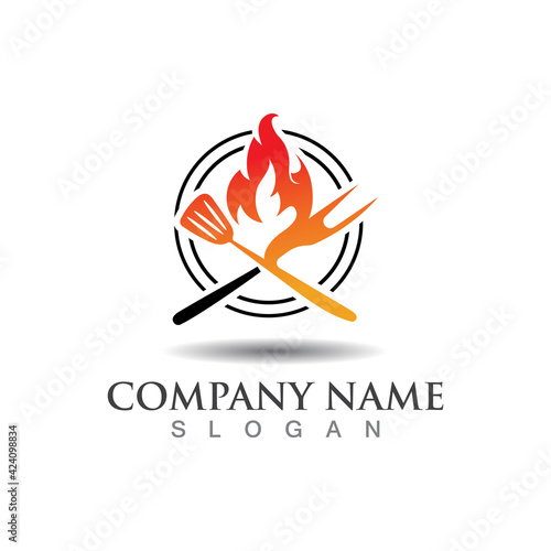 Hot grill logo template for business restaurant vector design creative