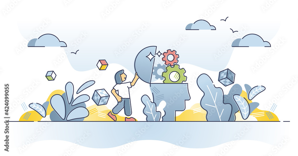 Understanding mind, knowledge and education inside smart head outline concept Understanding mind, knowledge and education inside smart head outline concept