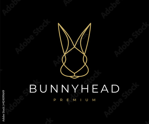 Rabbit bunny head Logo, Luxury Elegant with simple line art, monoline, outline style
