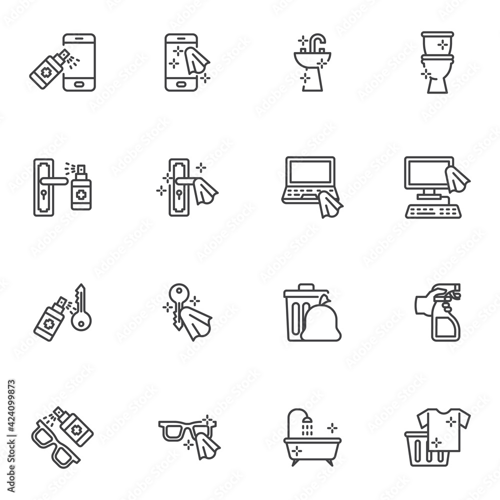 Disinfection related line icons set Disinfection related line icons set