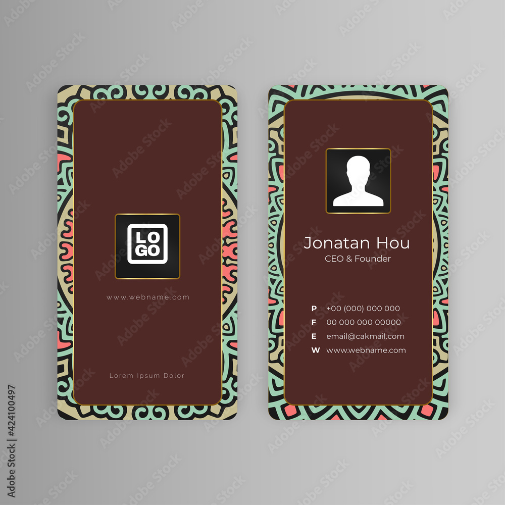 visiting card and business card set. Floral mandala colorful and ornaments. brand identity design Layout, ottoman motif. fashion.