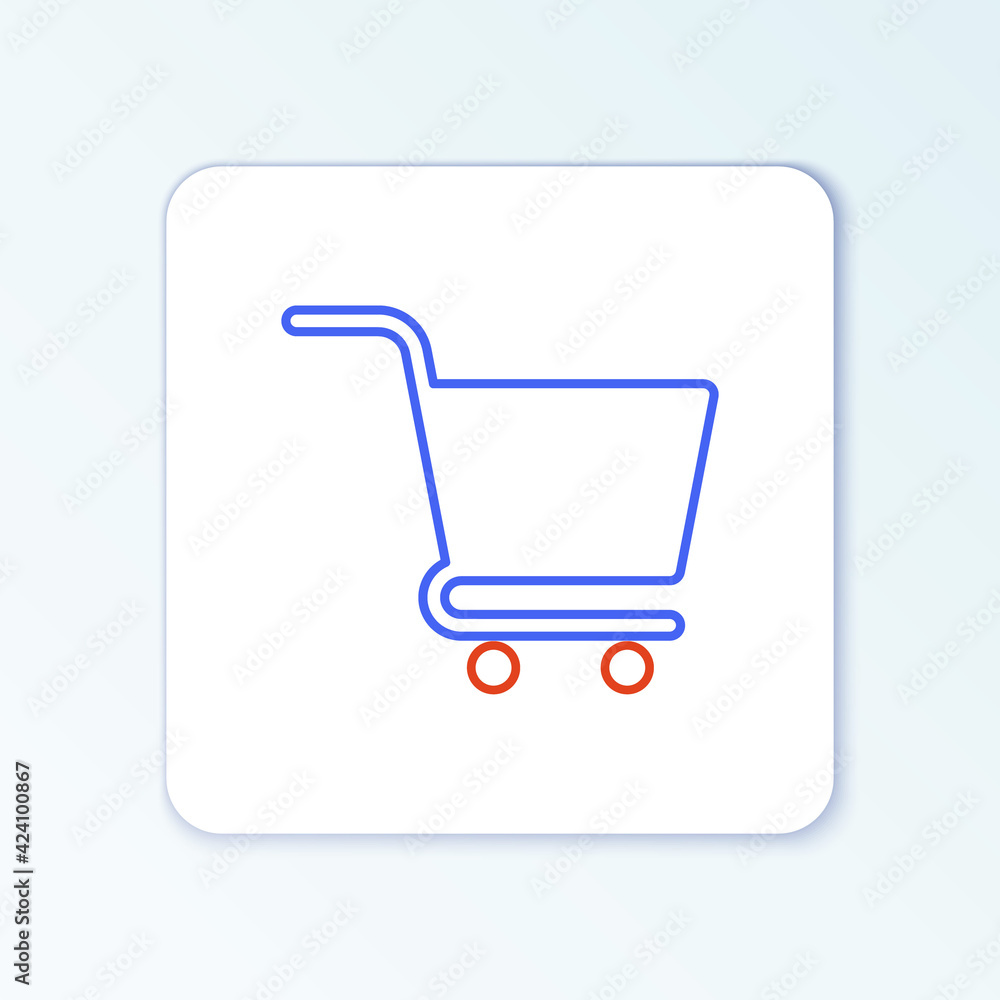 Line Shopping cart icon isolated on white background. Online buying concept. Delivery service sign. Supermarket basket symbol. Colorful outline concept. Vector Line Shopping cart icon isolated on white background. Online buying concept. Delivery service sign. Supermarket basket symbol. Colorful outline concept. Vector