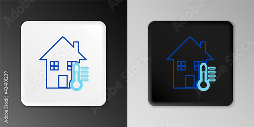 Line House temperature icon isolated on grey background. Thermometer icon. Colorful outline concept. Vector