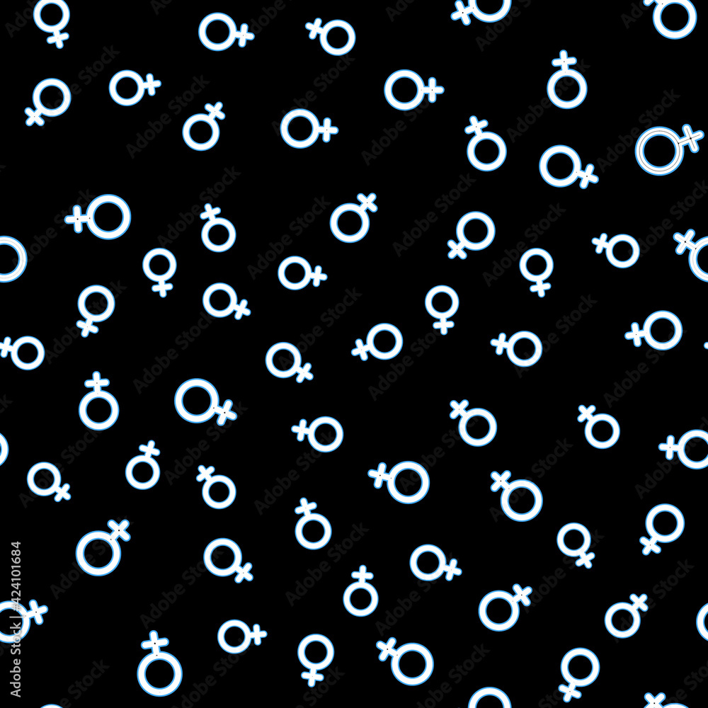 Line Female gender symbol icon isolated seamless pattern on black background. Venus symbol. The symbol for a female organism or woman. Vector