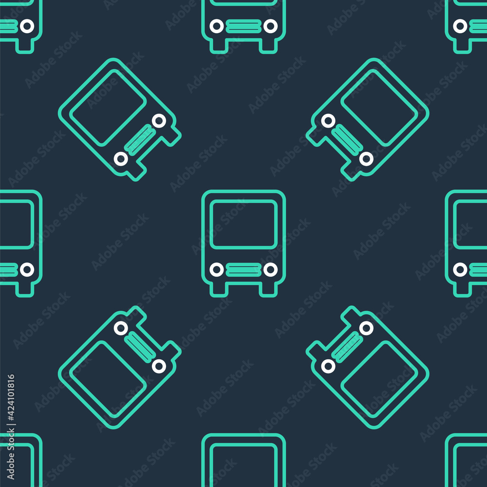 Line Bus icon isolated seamless pattern on black background. Transportation concept. Bus tour transport sign. Tourism or public vehicle symbol. Vector