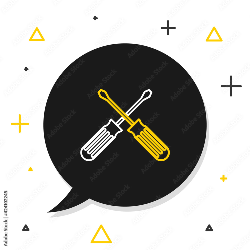 Line Crossed screwdrivers icon isolated on white background. Service tool symbol. Colorful outline concept. Vector