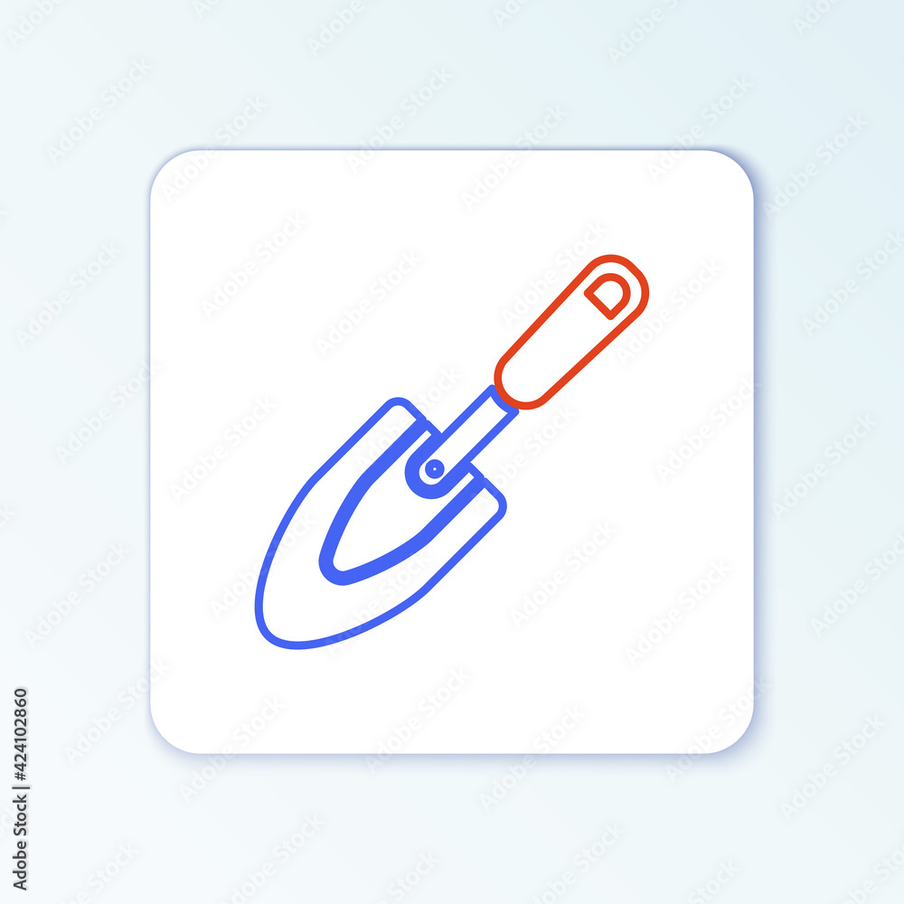 Line Garden trowel spade or shovel icon isolated on white background. Gardening tool. Tool for horticulture, agriculture, farming. Colorful outline concept. Vector Line Garden trowel spade or shovel icon isolated on white background. Gardening tool. Tool for horticulture, agriculture, farming. Colorful outline concept. Vector