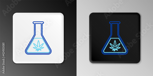 Line Chemical test tube with marijuana or cannabis leaf icon isolated on grey background. Research concept. Laboratory CBD oil concept. Colorful outline concept. Vector