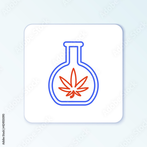 Line Chemical test tube with marijuana or cannabis leaf icon isolated on white background. Research concept. Laboratory CBD oil concept. Colorful outline concept. Vector