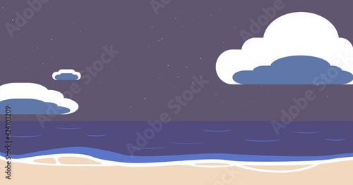 ブログアイキャッチ向け　シンプルな夜の浜辺のイラスト
