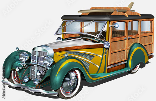 Retro Woody Car with surfboards. photo