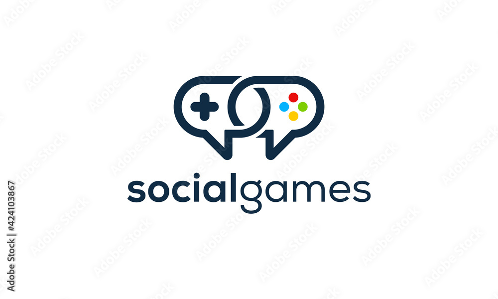 Fototapeta premium Logo combination from bubble chat with joystick game design concept