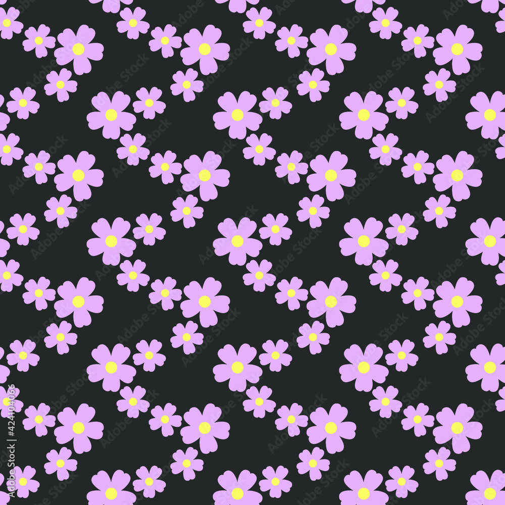 Vector seamless pattern with pink flowers on a grey background. Use in fabric, wrapping paper, wallpaper, bags, clothes, dishes, cases on smartphones and tablets. Vector seamless pattern with pink flowers on a grey background. Use in fabric, wrapping paper, wallpaper, bags, clothes, dishes, cases on smartphones and tablets.