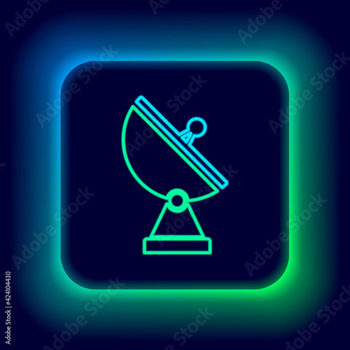 Glowing neon line Radar icon isolated on black background. Military search system. Colorful outline concept. Vector