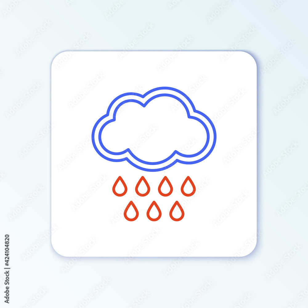 Line Cloud with rain icon isolated on white background. Rain cloud precipitation with rain drops. Colorful outline concept. Vector Line Cloud with rain icon isolated on white background. Rain cloud precipitation with rain drops. Colorful outline concept. Vector