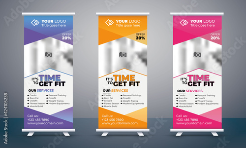 Fiatness Roll up banner design template, editable banner template, vertical, Standee banner Design, signage design, vector template