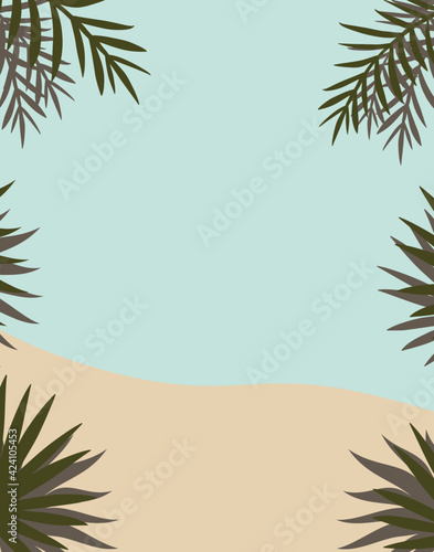 Vector illustration of trendy tropical palm leaves template, frame, poster, card, invite, postcard design warm, hot tropical feel.