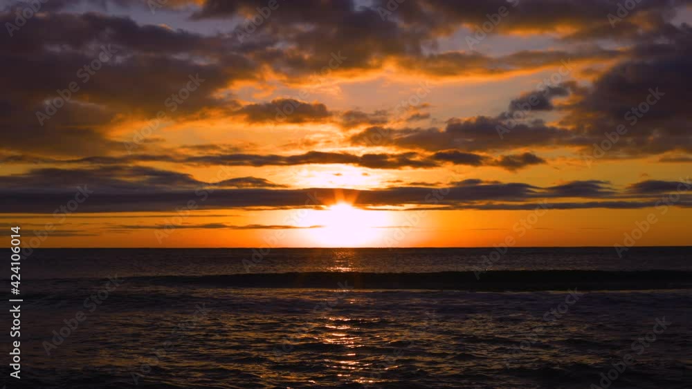 Color sunset sky and ocean waves, 4K video. Sea sunrise. Color sunset sky and ocean waves, 4K video. Sea sunrise.