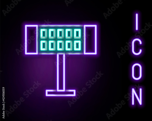 Glowing neon line Electric heater icon isolated on black background. Infrared floor heater with remote control. House climate control. Colorful outline concept. Vector